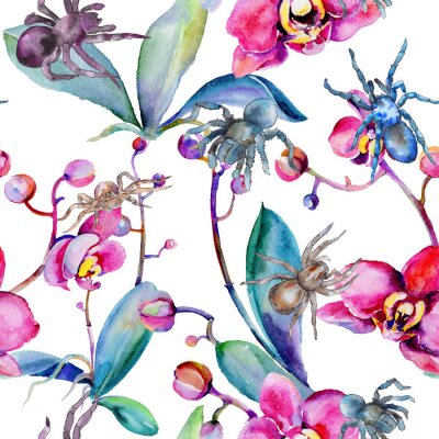 Behang Exotisch tarantula wild insectpatroon in een waterverfstijl. Volledige naam van het insect: tarantula, spin. Aquarelle wilde insecten voor achtergrond, textuur, wrapper patroon of tatoeage.