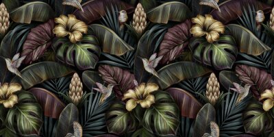 Behang Exotische bloemen en bladeren