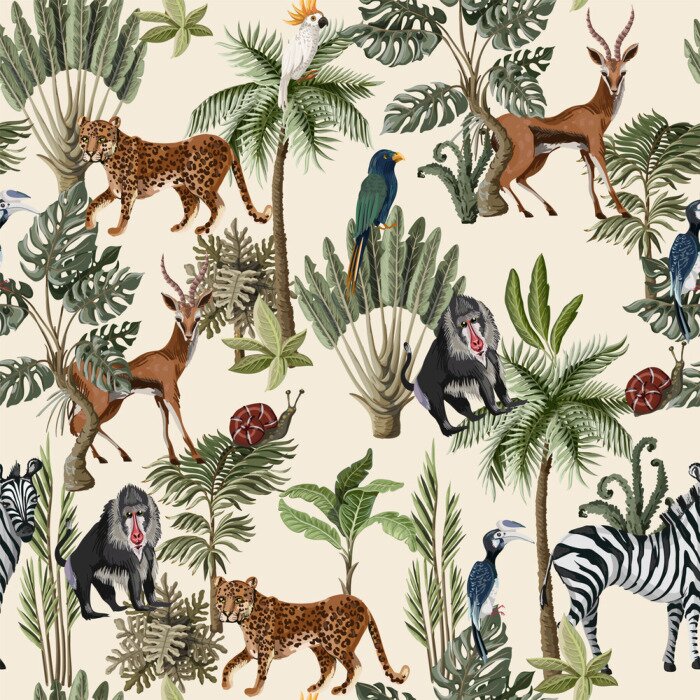 Behang Exotische dieren in de tropische jungle