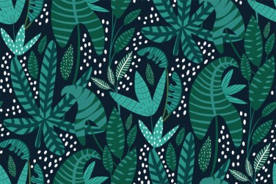 Behang Exotische en tropische bladeren op een donkere achtergrond