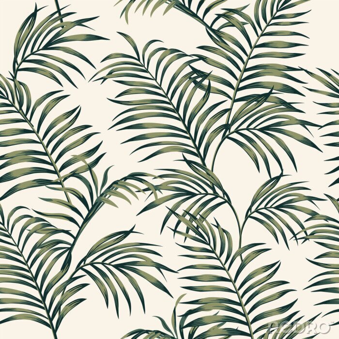 Behang Exotische groene palmbladeren op de lichte achtergrond