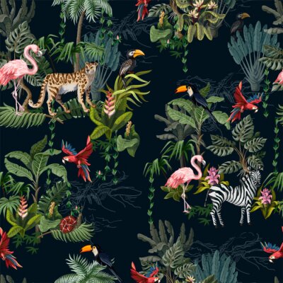 Behang Exotische jungle dieren en planten voor kinderen