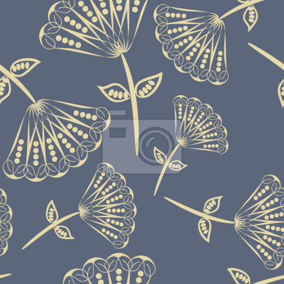 Behang Fan Bloemen Op Blauwdruk