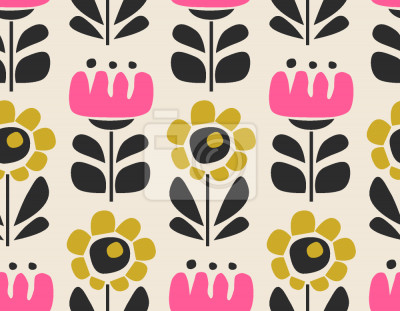 Behang Fantasie Retro Bloemen