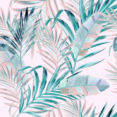 Behang Fashion vector floral pattern with tropical palm leaves