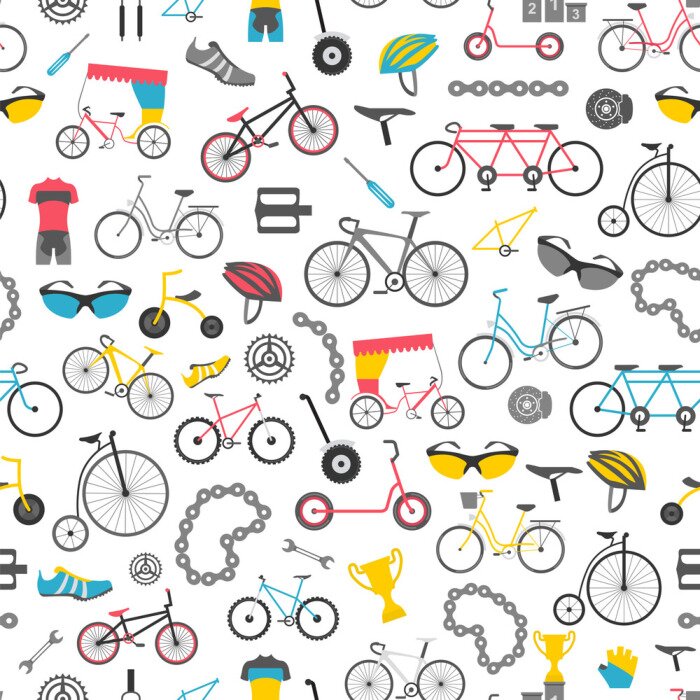 Behang Fiets naadloos patroon. Kleur plat design. vectorillustratio