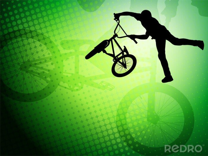 Behang Fietser met BMX op groene achtergrond