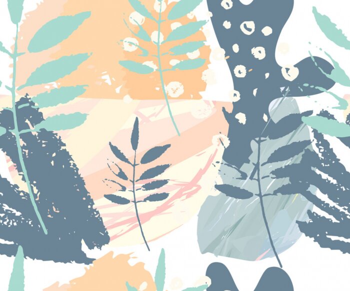 Behang Fijne bladeren in pastelkleuren