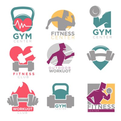 Behang Fitnessruimte en een fitness club sport vector iconen set