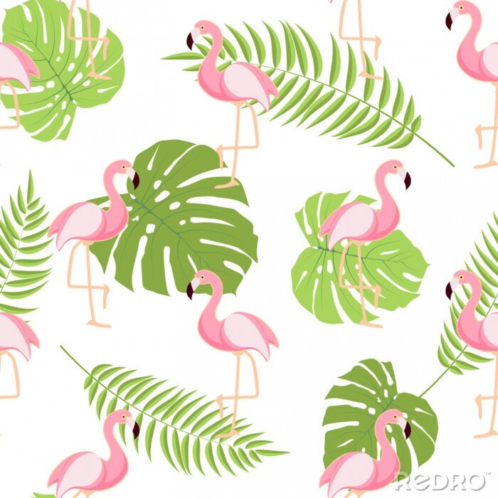 Behang Flamingo's geïntegreerd in de bladeren