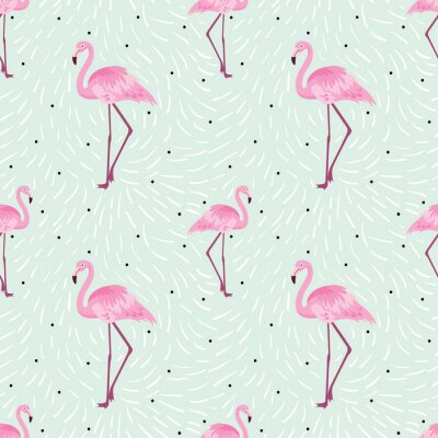 Behang Flamingo's op een gedessineerde groene achtergrond
