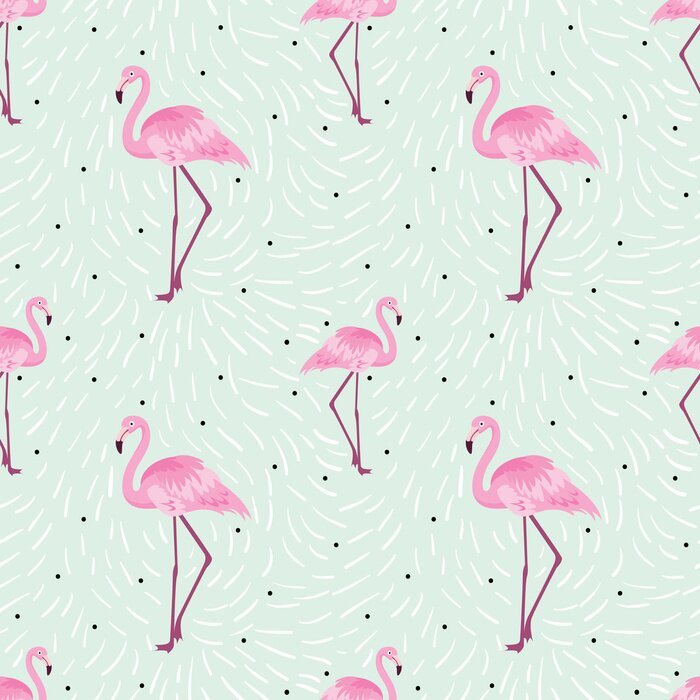Behang Flamingo's op een gedessineerde groene achtergrond