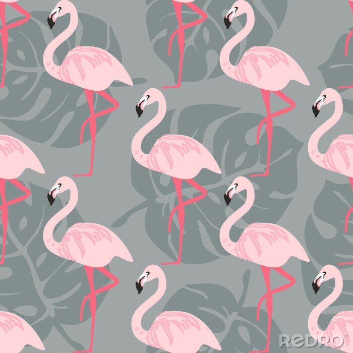 Behang Flamingo's op één poot
