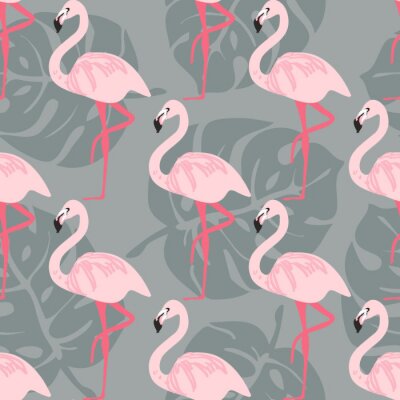 Behang Flamingo's op één poot