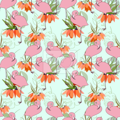 Behang Flamingo's Tropical En Planten