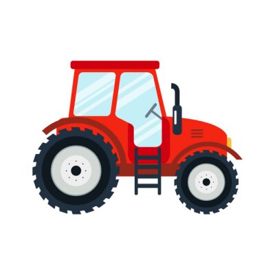 Flat tractor op een witte achtergrond. Red tractor pictogram - vector illustratie. Landbouwtrekker - transport voor landbouwhuisdieren in vlakke stijl.