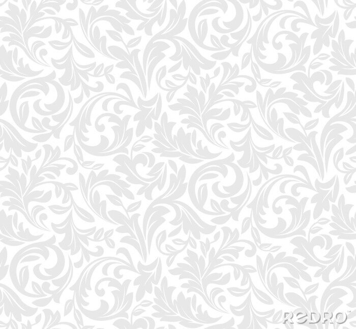 Behang Floral pattern. Wallpaper baroque, damask. Seamless vector background. White and grey ornament.
