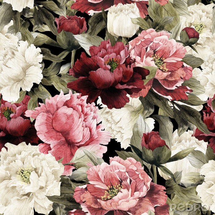 Behang Floral pattern with peonies