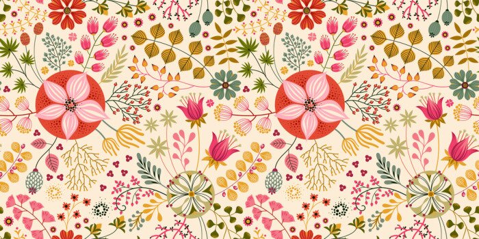 Behang Floral seamless pattern on WHITE. Abstract vector background with flowers and leaves. Natural bright design.