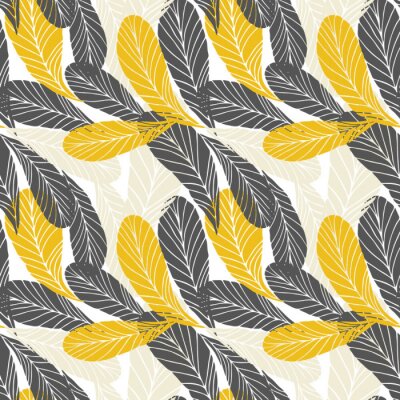 Behang Floral vector naadloze patroon met tropische bladeren.