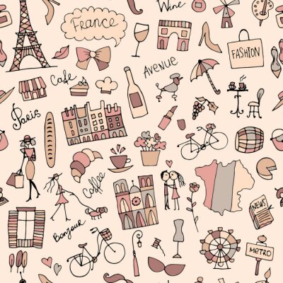 Behang Frankrijk schets, naadloos patroon voor uw ontwerp