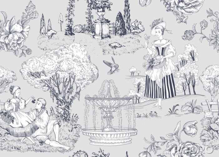 Behang Franse vintage tuin