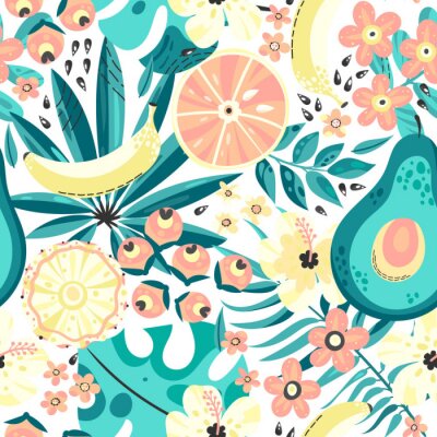 Behang Fruit tussen tropische bladeren