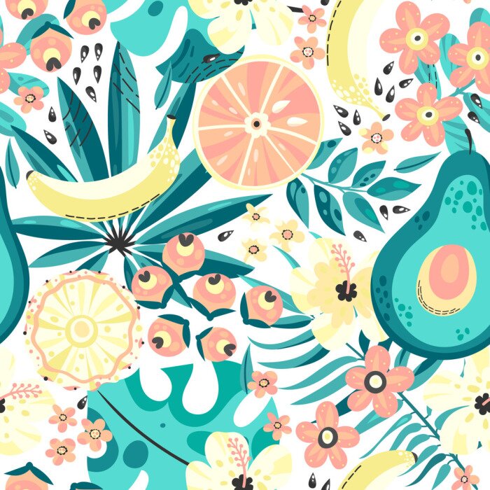 Behang Fruit tussen tropische bladeren