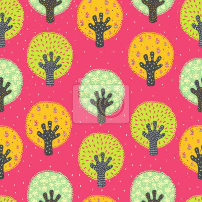 Behang Fruitbomen op een roze achtergrond