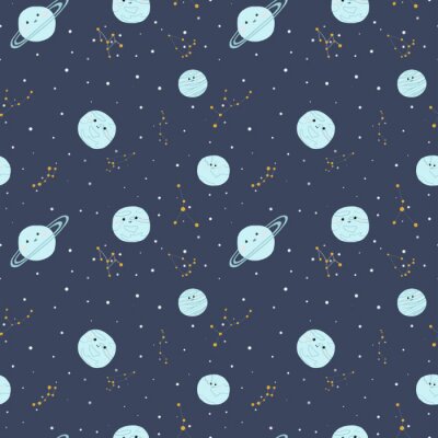 Behang Galaxy space cute planets seamless vector pattern stars