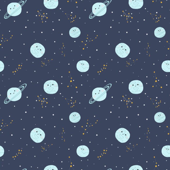 Behang Galaxy space cute planets seamless vector pattern stars