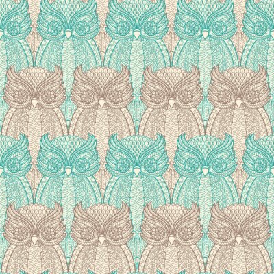 Behang Gedessineerde uilen in twee kleuren