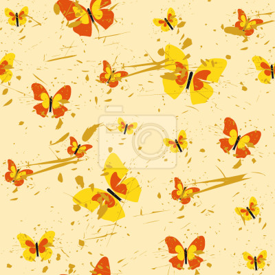 Behang Geel en oranje retro vlinders