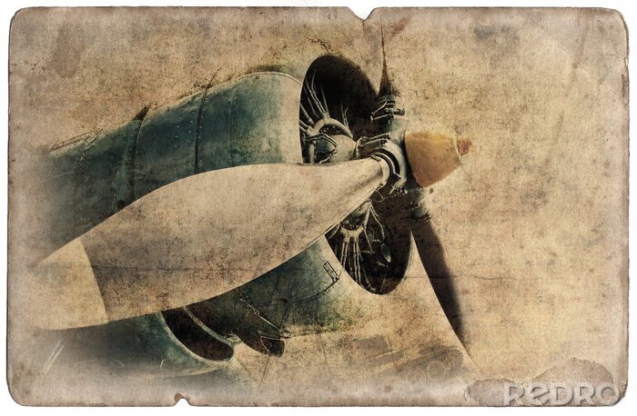 Behang Geïsoleerde vintage militaire postkaart, vliegtuigmotoren