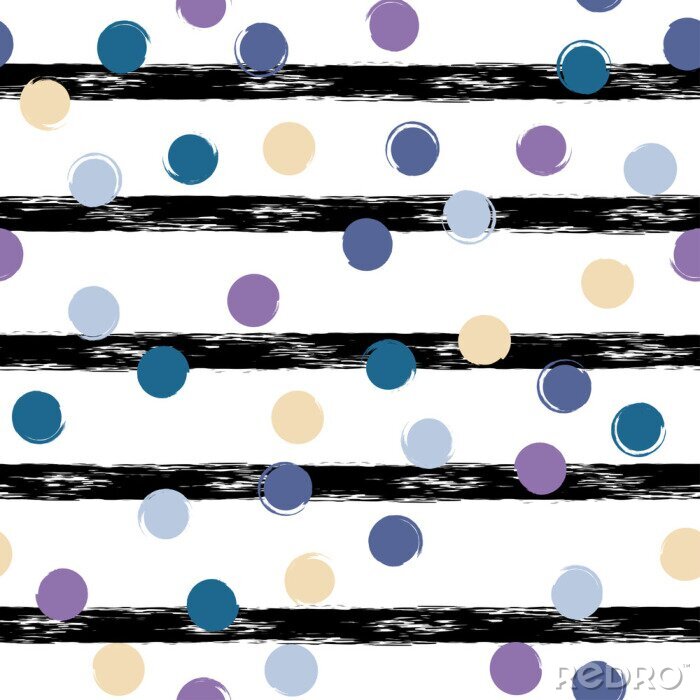 Behang Gekleurde cirkels op een motief met zwarte strepen