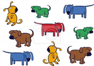 Behang Gekleurde honden op witte achtergrond