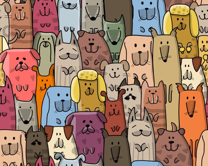 Behang Gekleurde honden zittend in een rij