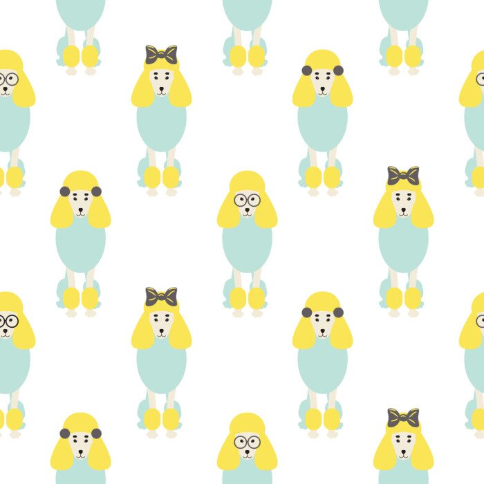 Behang Gekleurde poedels met strikken en brillen