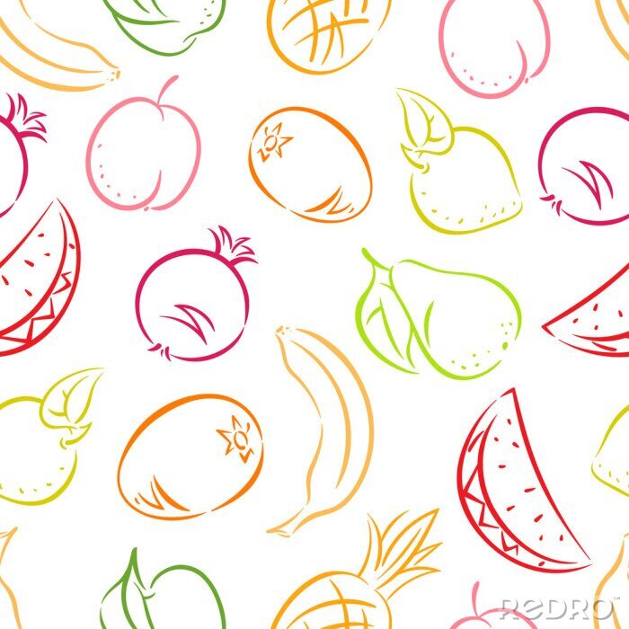 Behang Gekleurde streken van fruit op een witte achtergrond