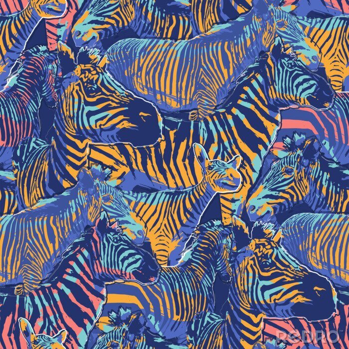 Behang Gekleurde zebra's in een abstracte stijl