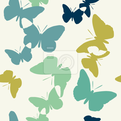 Behang Gele en blauwe vlinders op een witte achtergrond