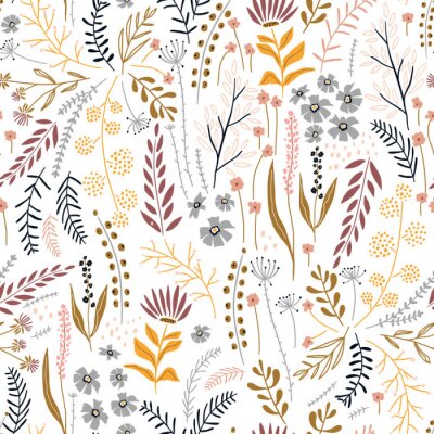 Behang Gele paardebloem kleurrijke bloemen en bladeren