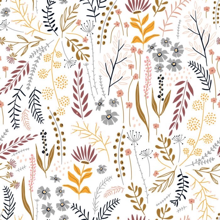 Behang Gele paardebloem kleurrijke bloemen en bladeren