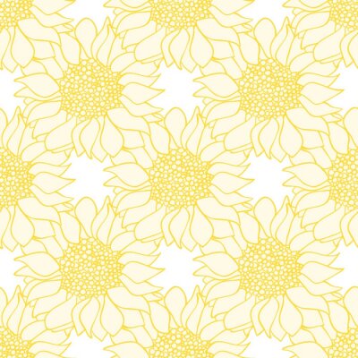 Behang Gele zonnebloemen geschilderd met een lijntje