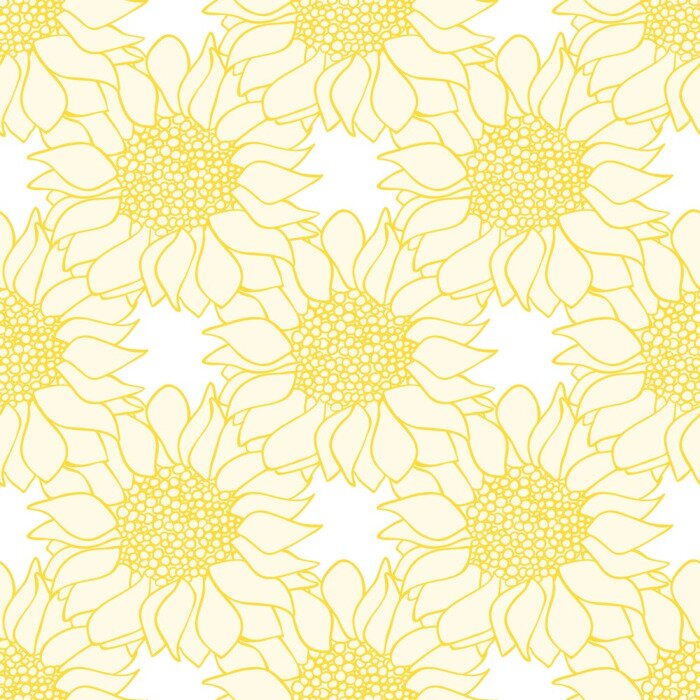 Behang Gele zonnebloemen geschilderd met een lijntje