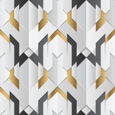 Behang Geometric decor stripes white and golden element