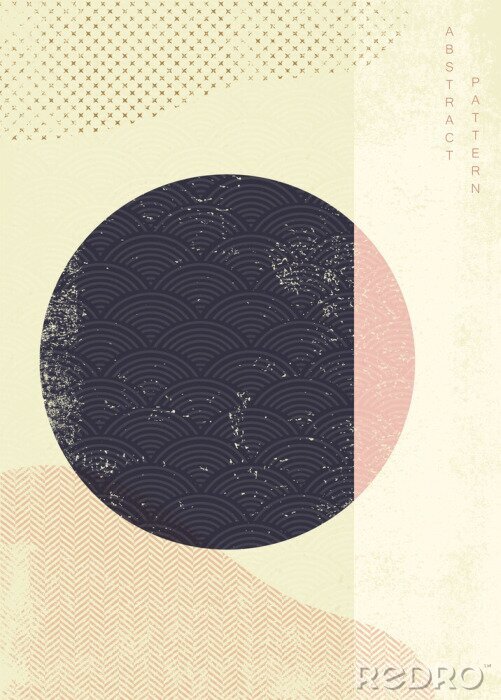 Behang Geometric pattern vector with Japanese wave pattern. Abstract layout and poster design.