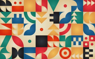 Behang Geometric retro pattern with 30s styled shapes