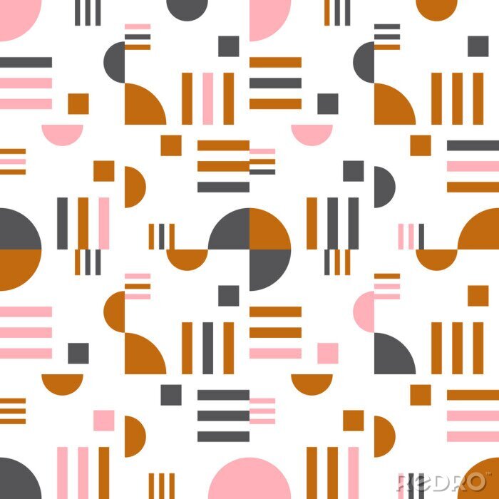 Behang Geometric vector seamless pattern in retro style . Modern  background with circles, lines and other simple shapes.