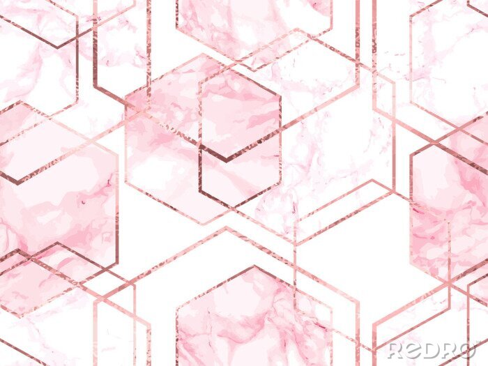 Behang Geometrisch roze marmer